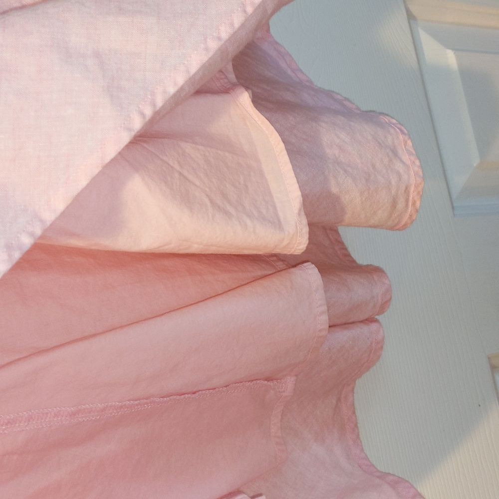 Vtg Pale Pink Linen Skirt Women 14 A-Line Fit Flare Side Zip Lined EUC Midi - Picture 3 of 8